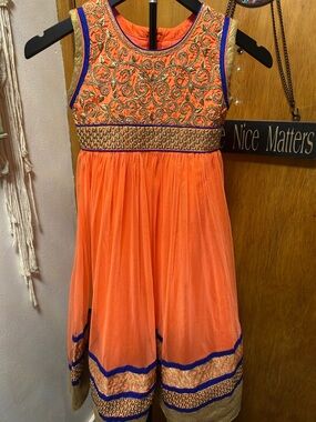 Source Unknown Orange Dress with Blue and Gold Embellishment
